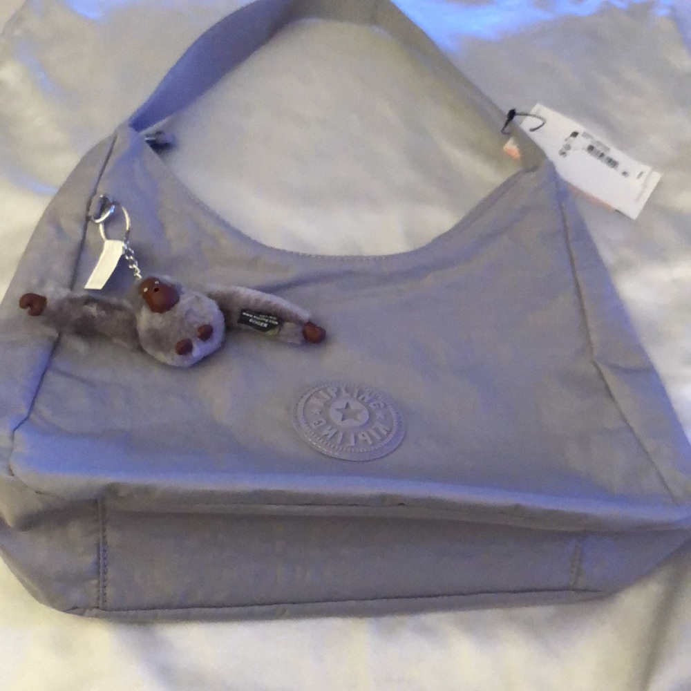 Kipling Isidora Nylon Shoulder Bag Dove Grey + Monkey Key Chain OS NWT - Picture 15 of 16